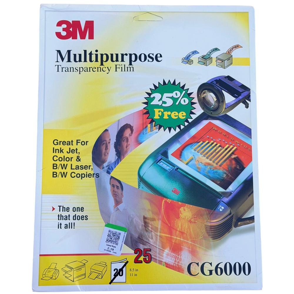 3M CG6000 Multipurpose Transparency Film Inkjet Laser Copier 8.5x11 25 Sheets